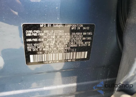 2022 Subaru Forester Touring из США, поврежденный, VIN JF2SKARC7NH471353